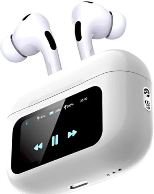 SPIKARUST Smart Touch Display True Wireless Buds, Type-C Fast Charging, Bv5.0, Find My Earbuds, 4 Mics ENC for Clear Calling, Transparency Mode, EQ Mode (White)