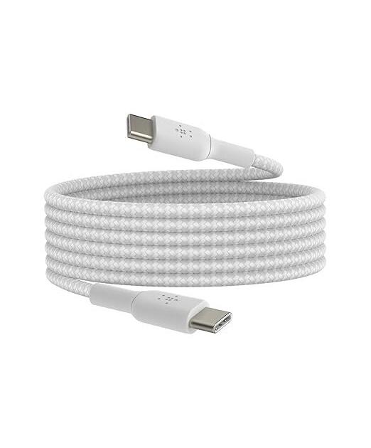Belkin USB-C to USB-C Braided 6.6 Feet (2 Meter) Fast charging Type C Cable, for iPhone 15 Series and other USB-C Devices, Tough and Durable, 60W PD, USB-IF Certified - White