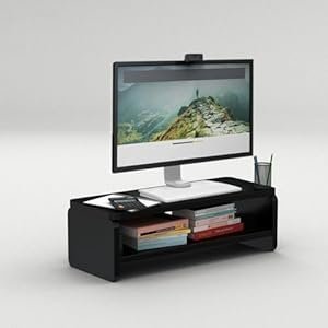 flux Monitor Stand Two Tier Mini with two Wooden legs | Monitor Stand Riser | PC Stand For Desktop Table | , Non SlipMaterial: Particle Board & Metal (49.5 x 20 x 20 ) cm Black