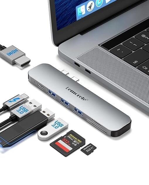 Lemorele USB C Hub 7-in-2 (Hub for MacBook) with Thunderbolt Port, USB 3.0 Port, 4K HDMI, 100W PD, SD/TF Port, Thunderbolt Compatible with MacBook Pro/Air M1 to M4 Chips