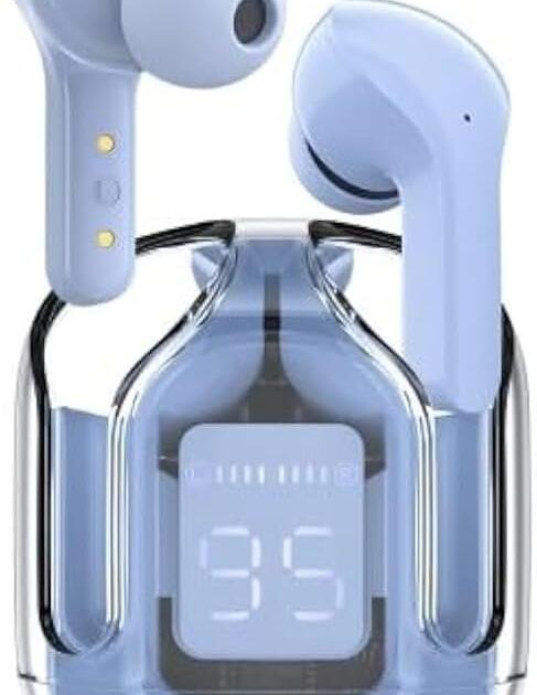 Gizitacore in-Ear Wireless Earbuds, Ultrapods max TWS Bluetooth Earphones with Charging Case and LED Digital Display, Microphone, Works with iPhone Android and Bluetooth Devices (Sky Blue)