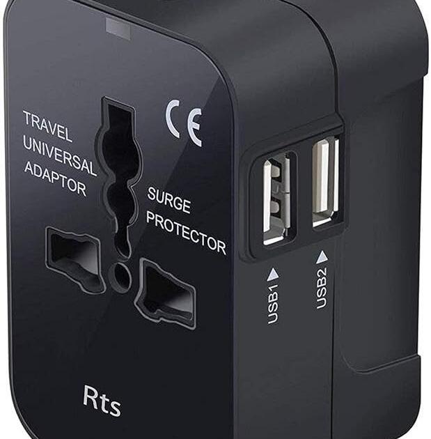 rts Universal Travel Adapter, International All in One Worldwide Travel Adapter and Wall Charger with USB Ports with Multi Type Power Outlet USB 2.1A,100-250 Voltage Travel Charger (Black)