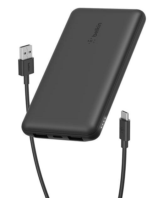 Belkin Portable Charger, USB-C Power Bank 10000mAh w/ 1 USB-C Port and 2 USB-A Ports, 15W w/USB-A to USB-C Cable for iPhone 16, 16 Plus, 16 Pro, 16 Pro Max, Samsung Galaxy S24, & More - Black